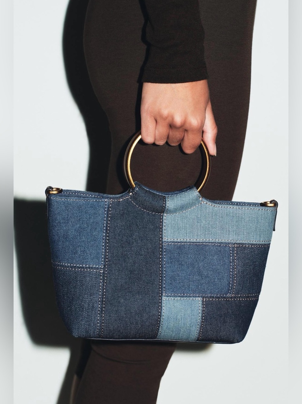 Zara Denim Patchwork Mini Bucket Bag